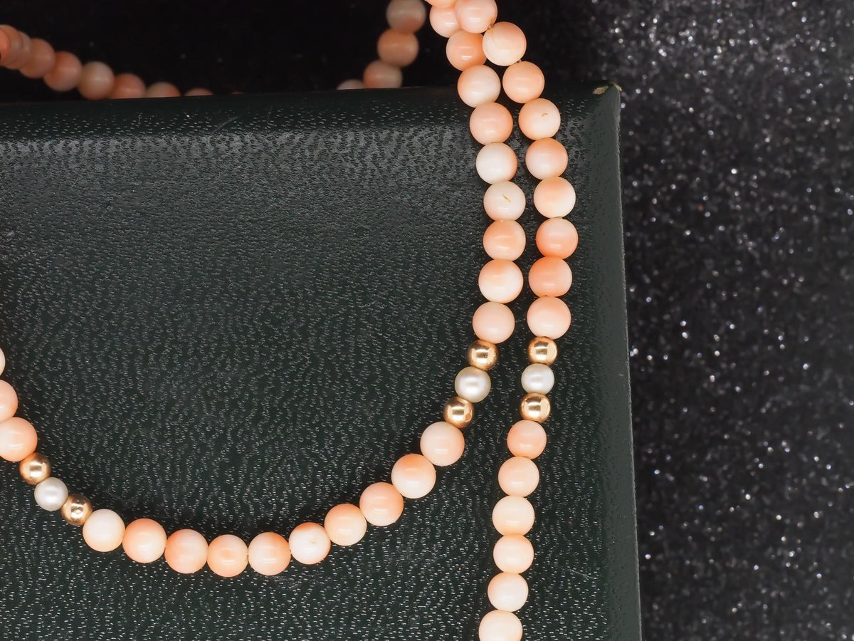 14K Yellow Gold Coral Bead Necklace with 14K Beads and Pearls - VHK#218