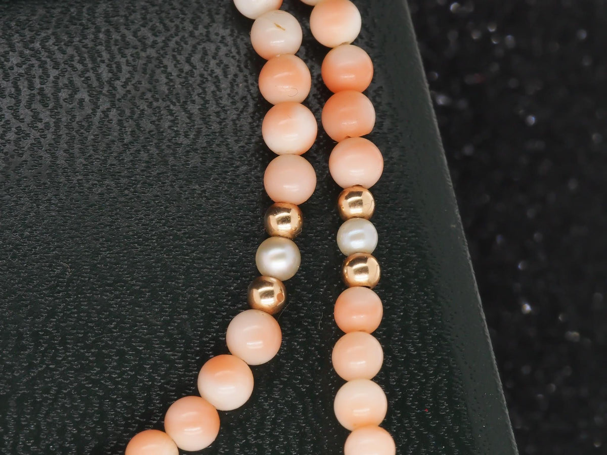 14K Yellow Gold Coral Bead Necklace with 14K Beads and Pearls - VHK#218