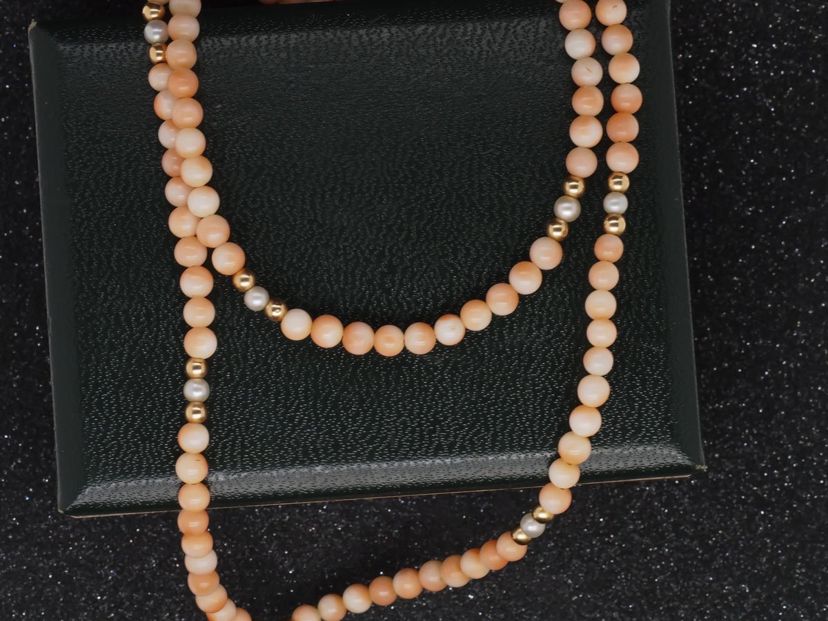 14K Yellow Gold Coral Bead Necklace with 14K Beads and Pearls - VHK#218