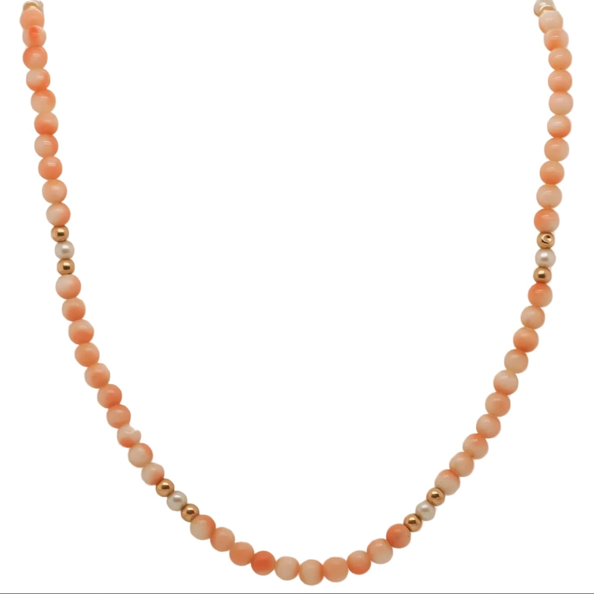 14K Yellow Gold Coral Bead Necklace with 14K Beads and Pearls - VHK#218