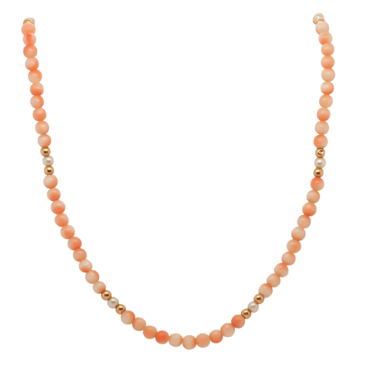 14K Yellow Gold Coral Bead Necklace with 14K Beads and Pearls - VHK#218