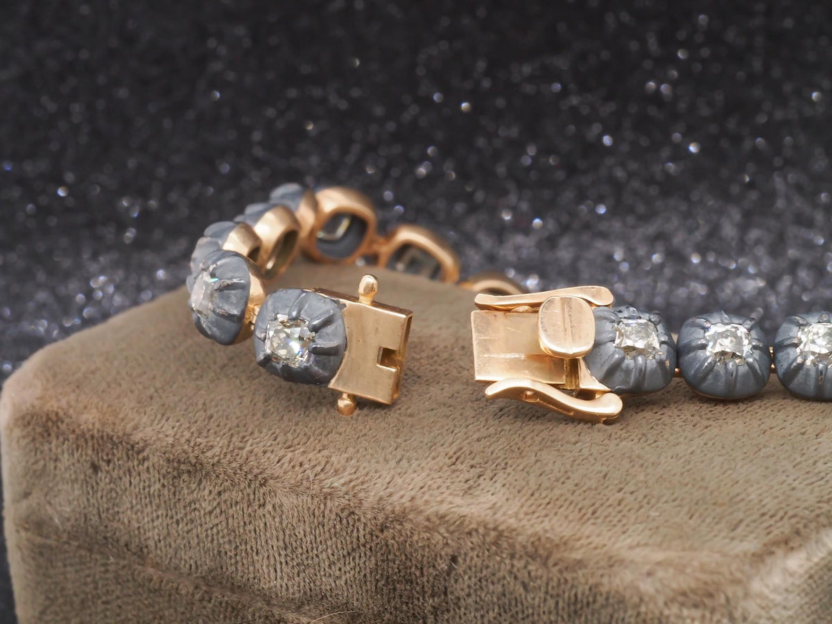 VERMA 10.00ct Old Mine Diamond Bracelet in 18K Yellow Gold & Blackened Silver -