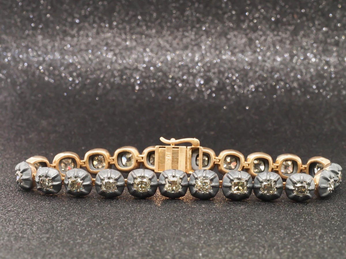 VERMA 10.00ct Old Mine Diamond Bracelet in 18K Yellow Gold & Blackened Silver -