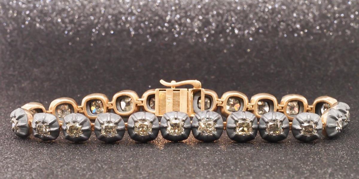 VERMA 10.00ct Old Mine Diamond Bracelet in 18K Yellow Gold & Blackened Silver -