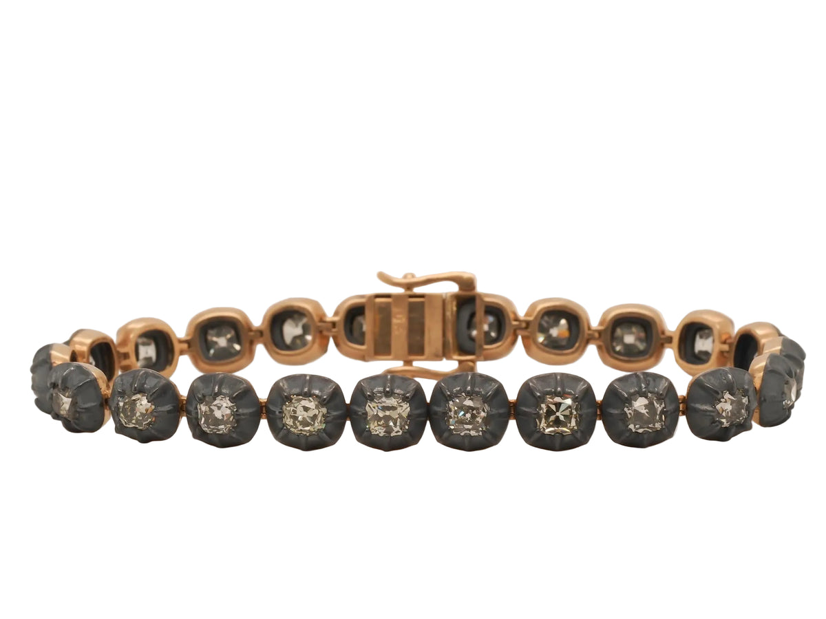 VERMA 10.00ct Old Mine Diamond Bracelet in 18K Yellow Gold & Blackened Silver -