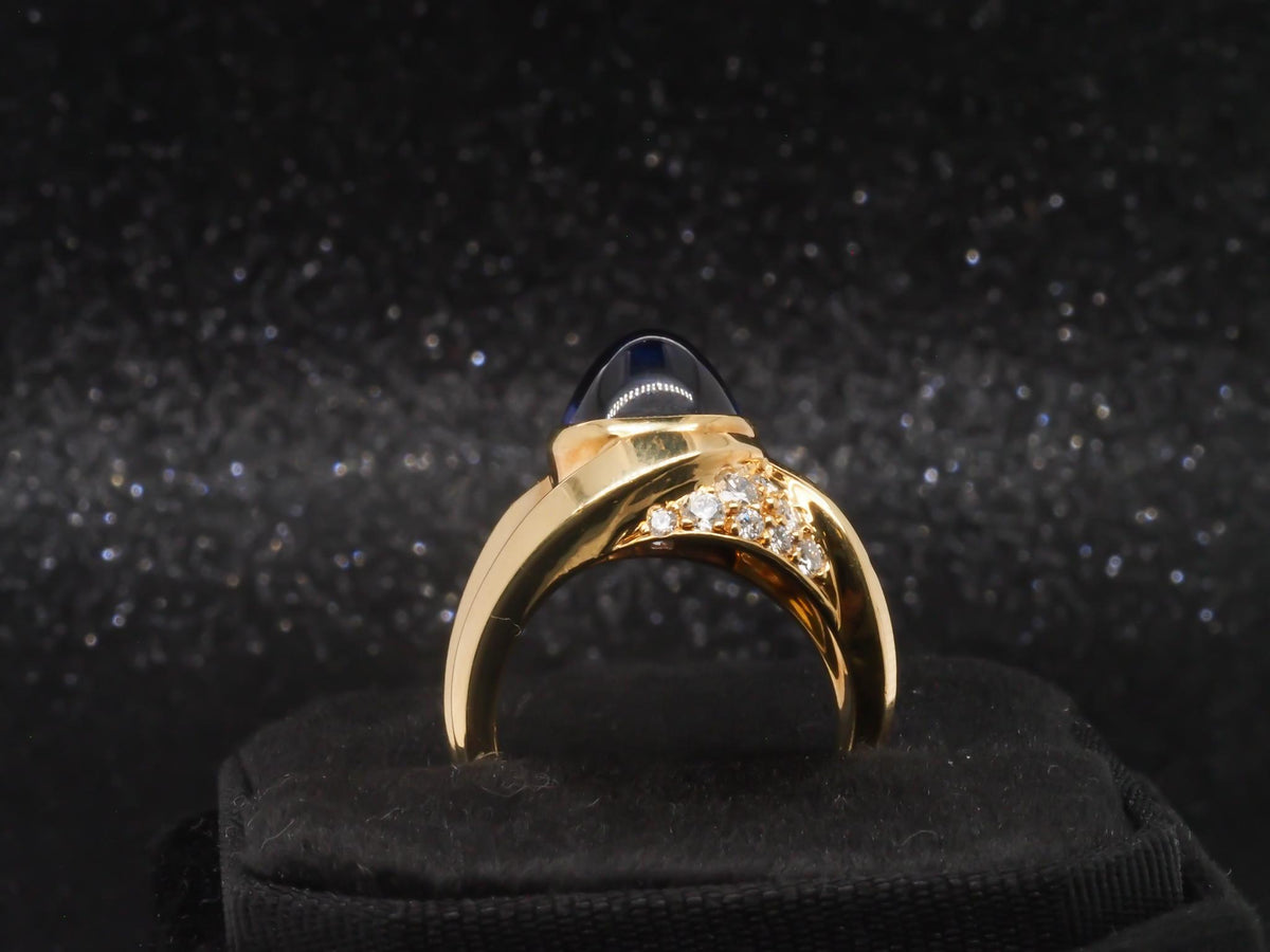 Estate 18K Yellow Gold Tanzanite Sugarloaf Cabochon and Diamond Ring - VHK#336c