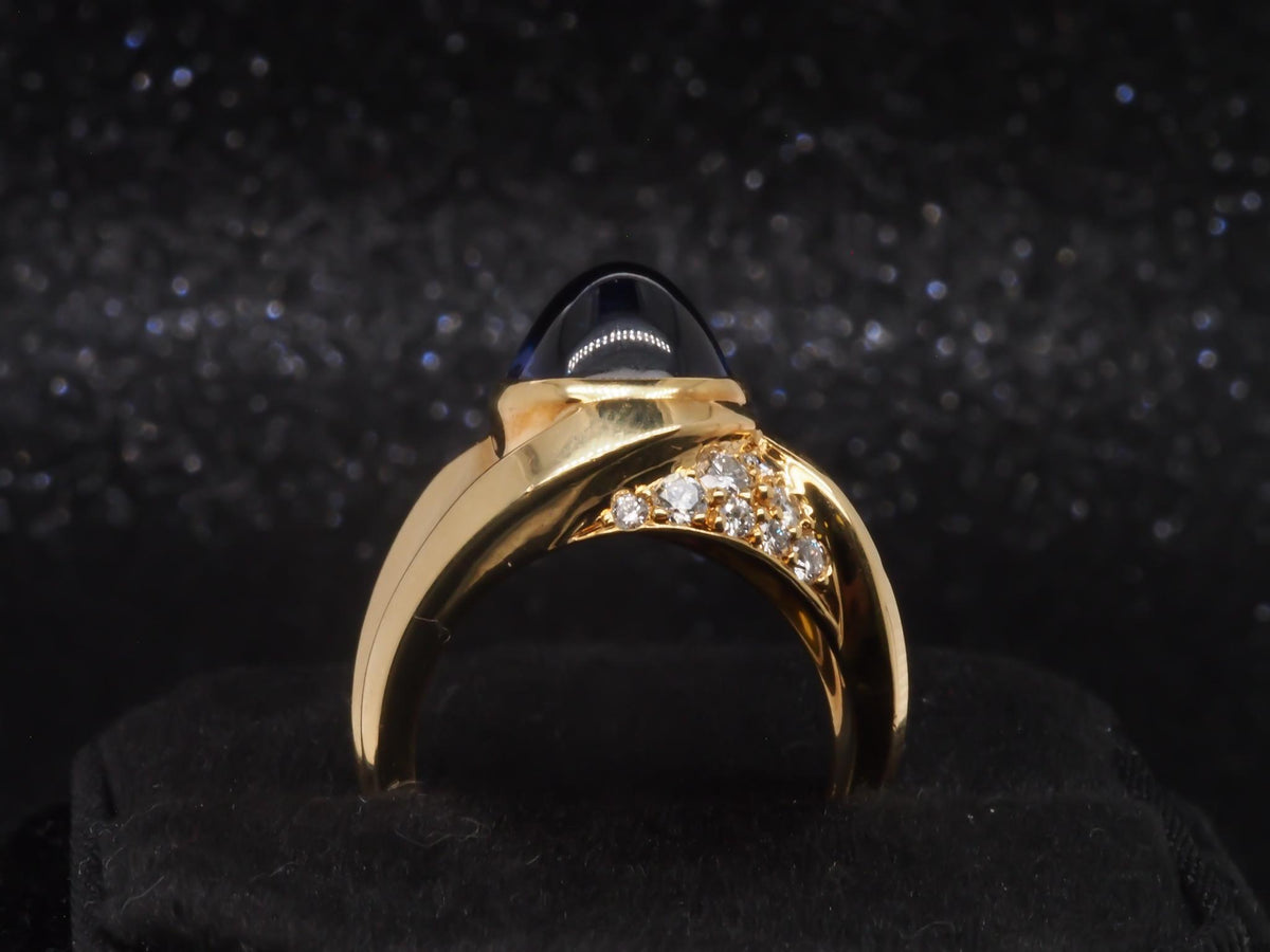 Estate 18K Yellow Gold Tanzanite Sugarloaf Cabochon and Diamond Ring - VHK#336c