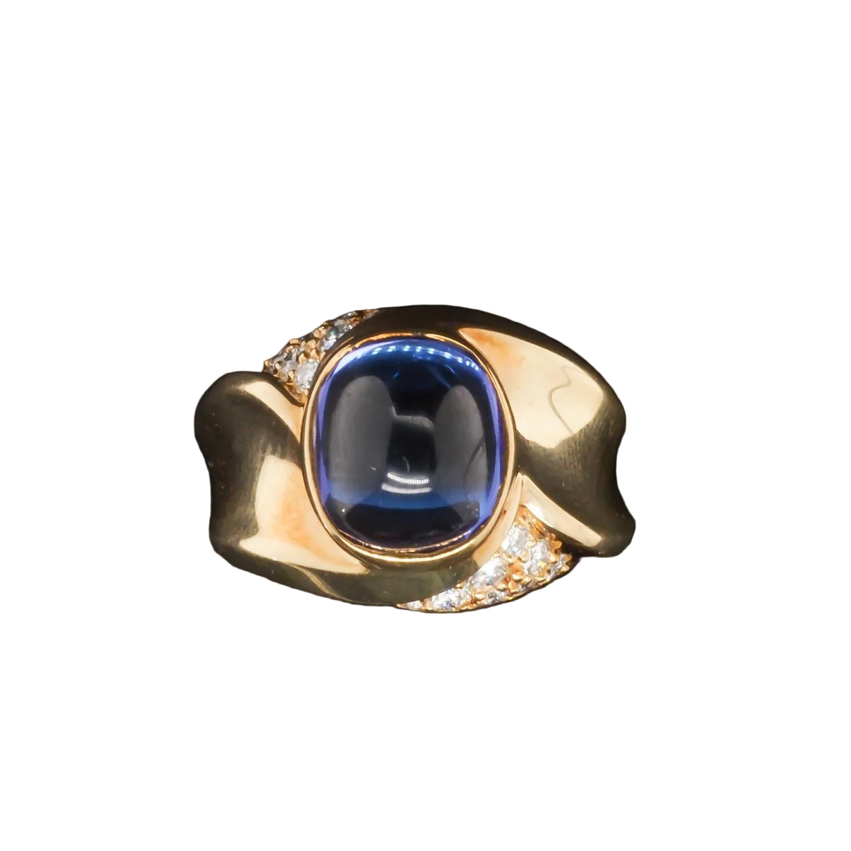 Estate 18K Yellow Gold Tanzanite Sugarloaf Cabochon and Diamond Ring - VHK#336c