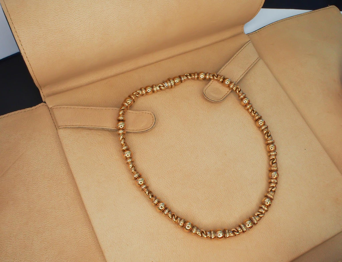 Estate Vintage Bulgari 18K Yellow Gold Alternating Link Necklace - VHK#814a
