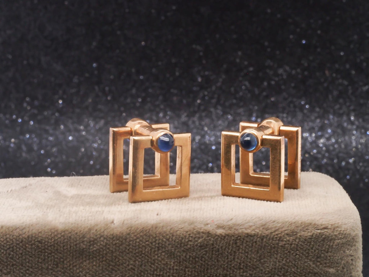 Estate 1930s 14K Yellow Gold CARTIER Cufflinks with Sapphires - VHK#716a