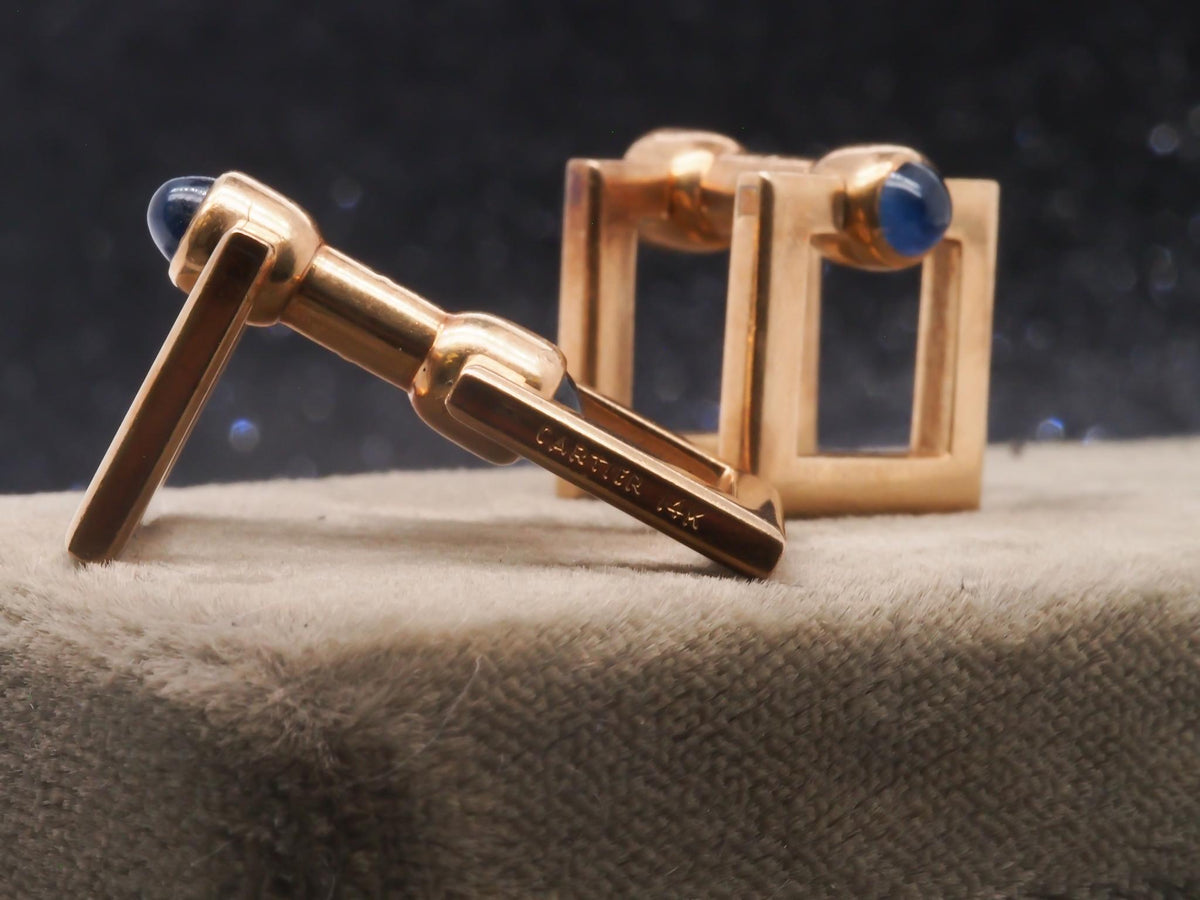 Estate 1930s 14K Yellow Gold CARTIER Cufflinks with Sapphires - VHK#716a