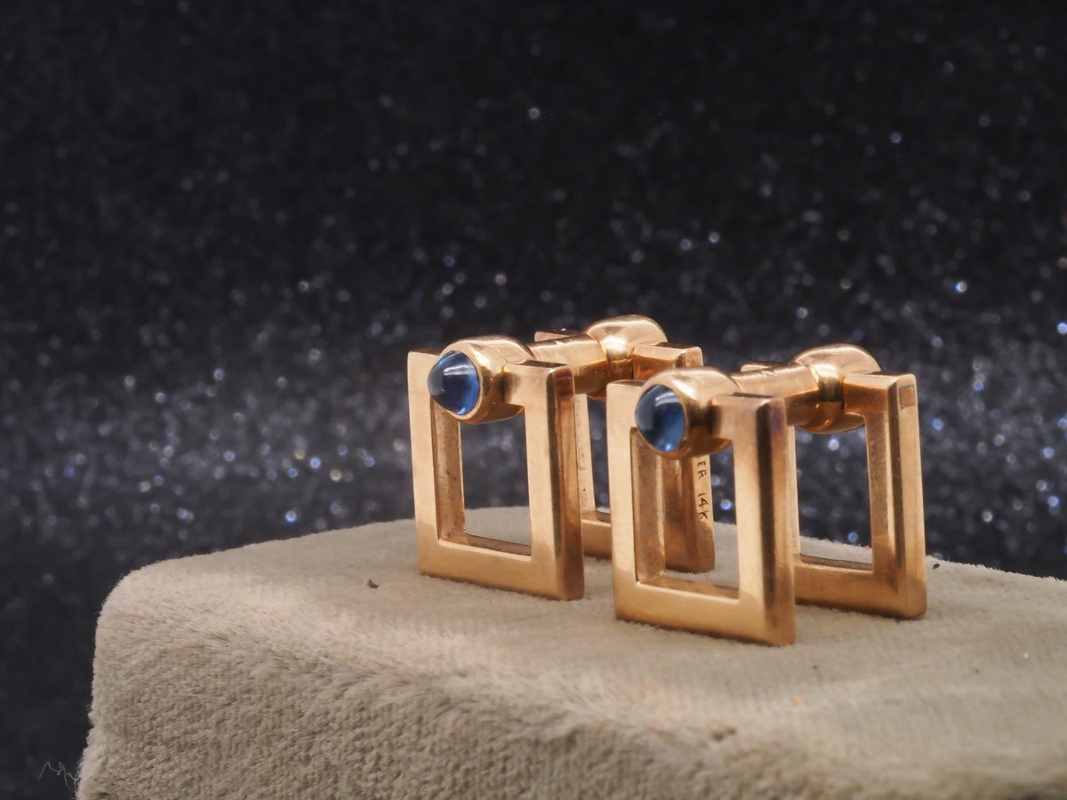Estate 1930s 14K Yellow Gold CARTIER Cufflinks with Sapphires - VHK#716a