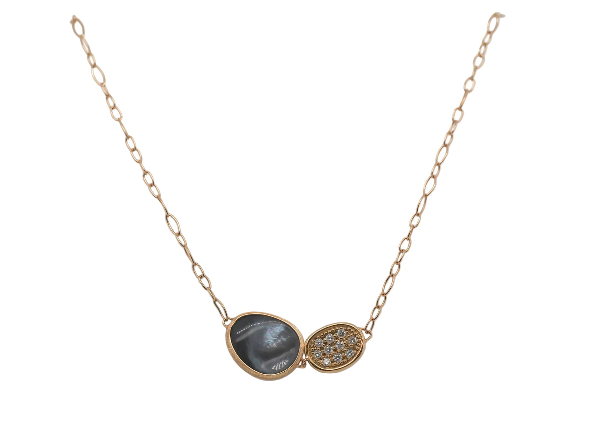 Estate 18K Yellow Gold Marco Bicego Mother of Pearl and Diamond LUNARIA Necklace