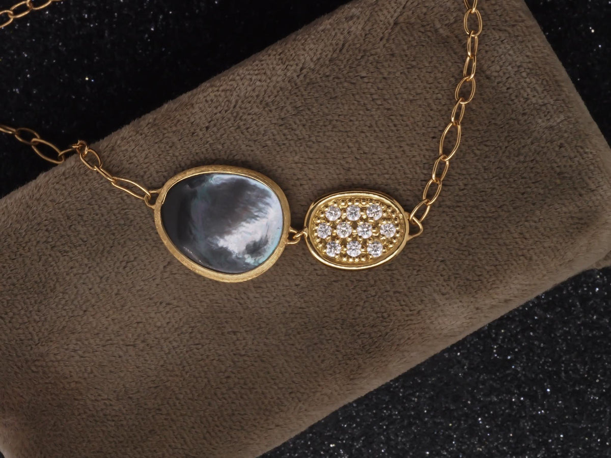 Estate 18K Yellow Gold Marco Bicego Mother of Pearl and Diamond LUNARIA Necklace
