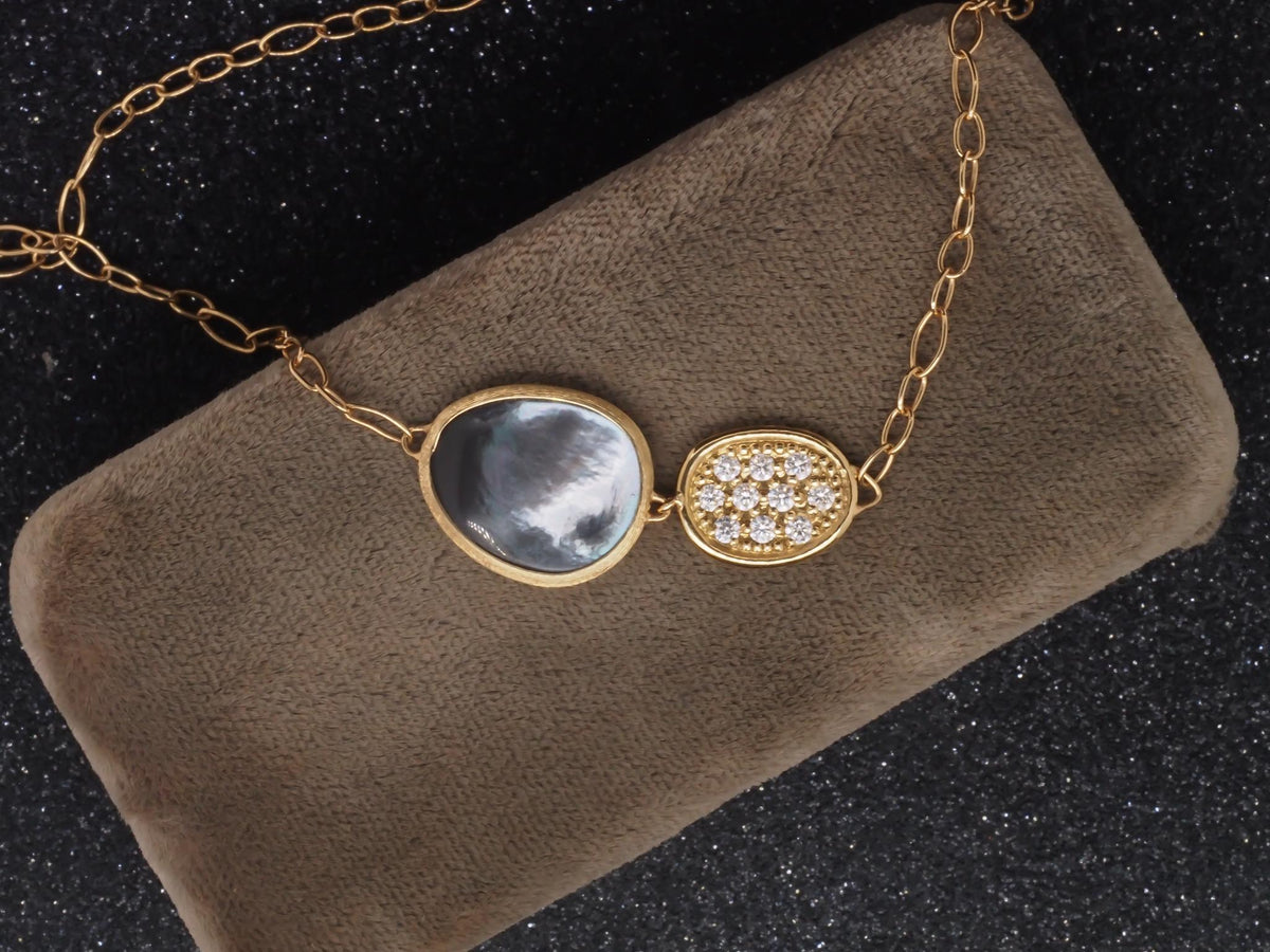 Estate 18K Yellow Gold Marco Bicego Mother of Pearl and Diamond LUNARIA Necklace