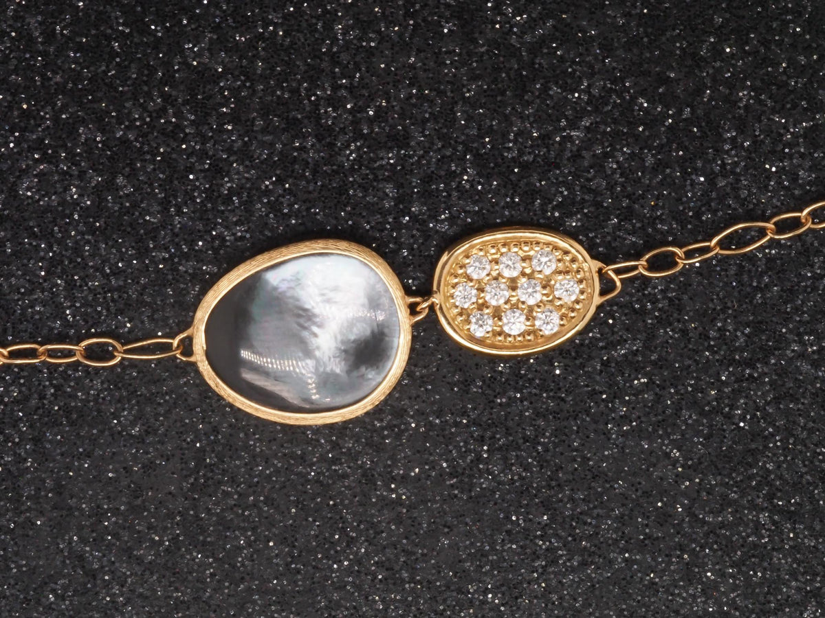 Estate 18K Yellow Gold Marco Bicego Mother of Pearl and Diamond LUNARIA Necklace