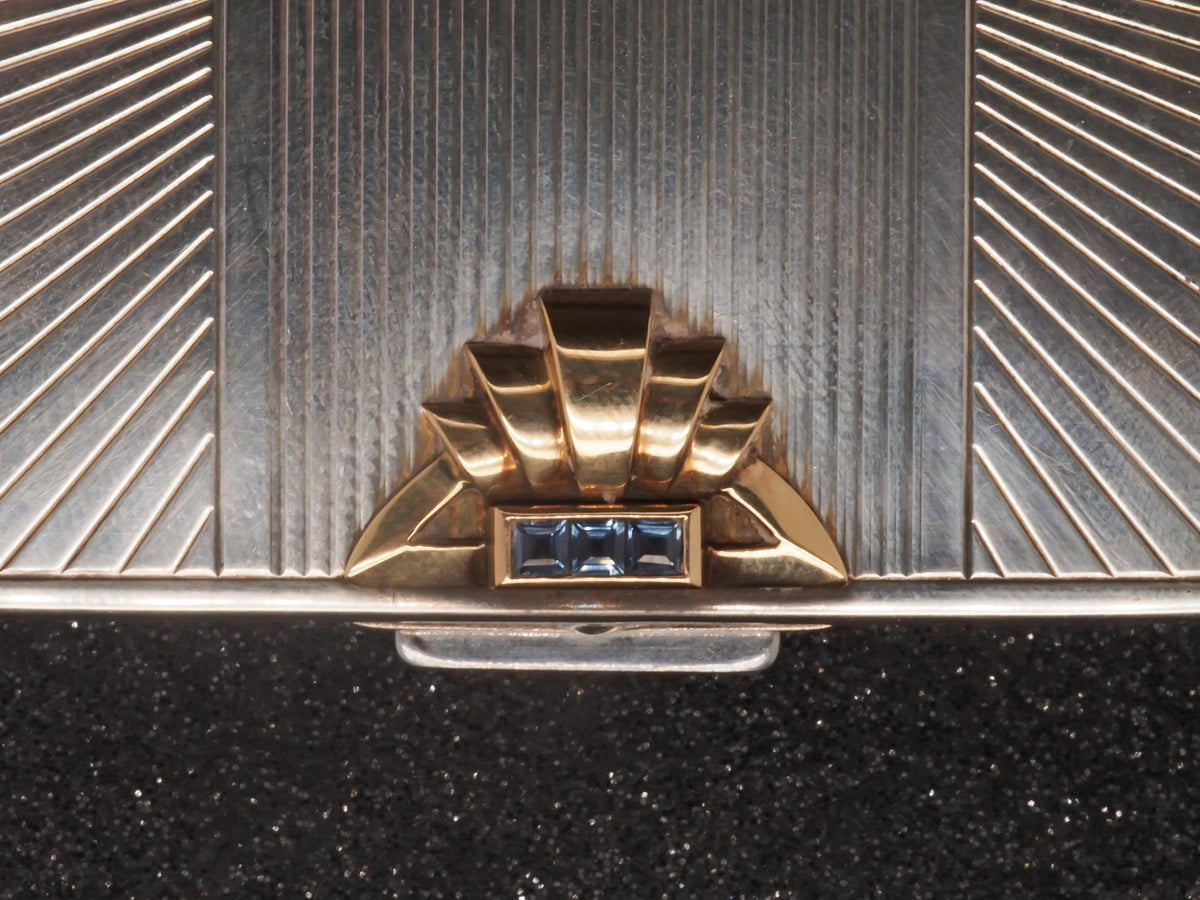 Estate 1930s Art Deco CARTIER 14K Gold and Silver Mirror Compact with Sapphires
