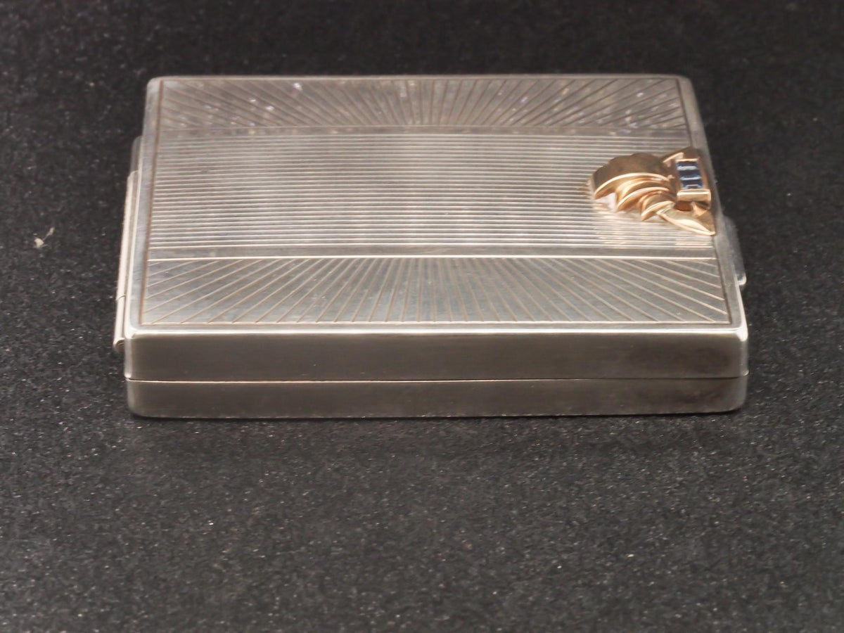 Estate 1930s Art Deco CARTIER 14K Gold and Silver Mirror Compact with Sapphires