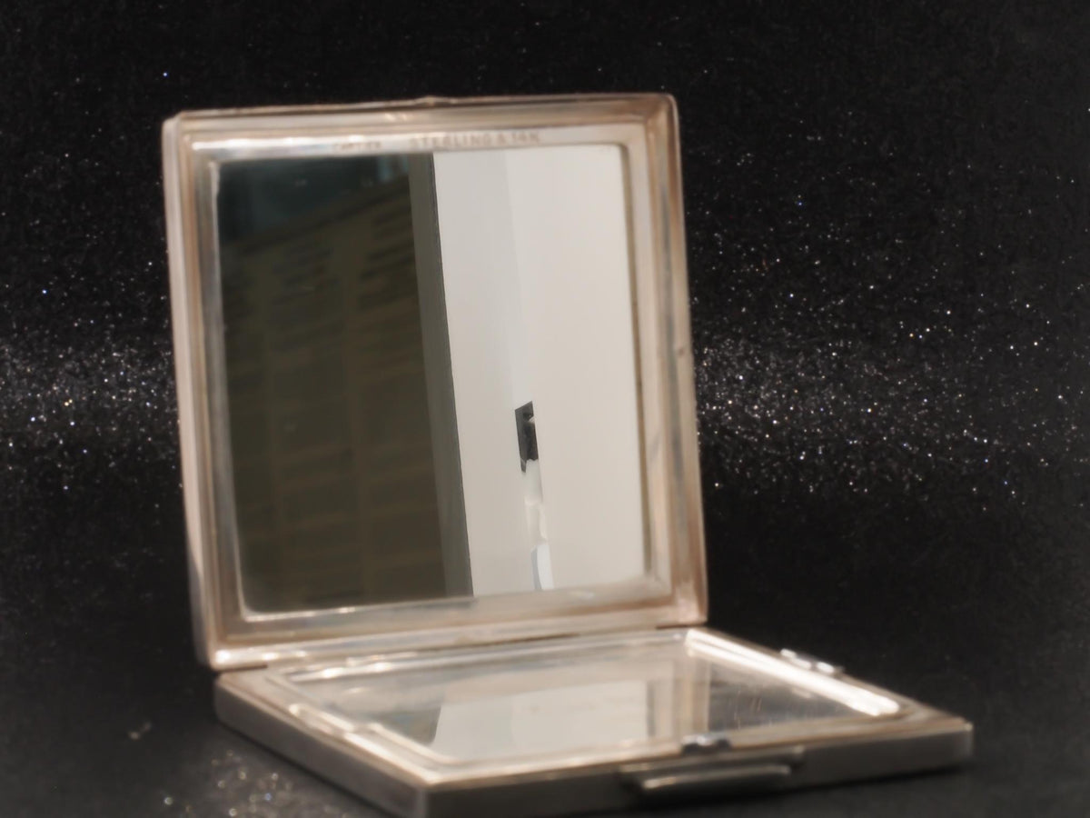 Estate 1930s Art Deco CARTIER 14K Gold and Silver Mirror Compact with Sapphires