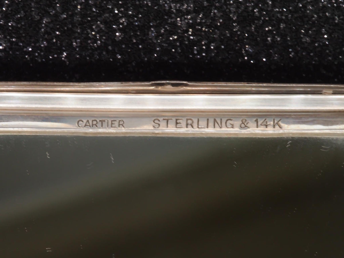 Estate 1930s Art Deco CARTIER 14K Gold and Silver Mirror Compact with Sapphires
