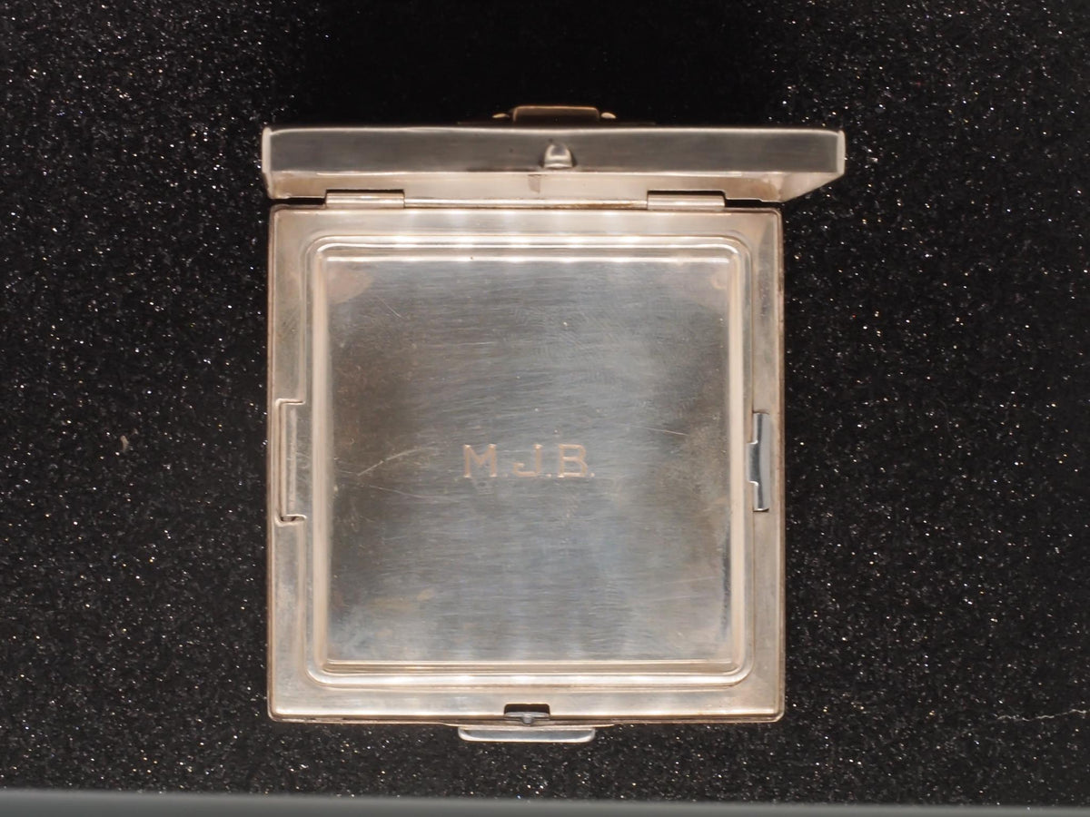 Estate 1930s Art Deco CARTIER 14K Gold and Silver Mirror Compact with Sapphires