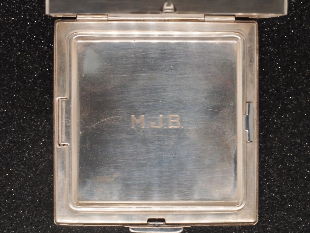 Estate 1930s Art Deco CARTIER 14K Gold and Silver Mirror Compact with Sapphires