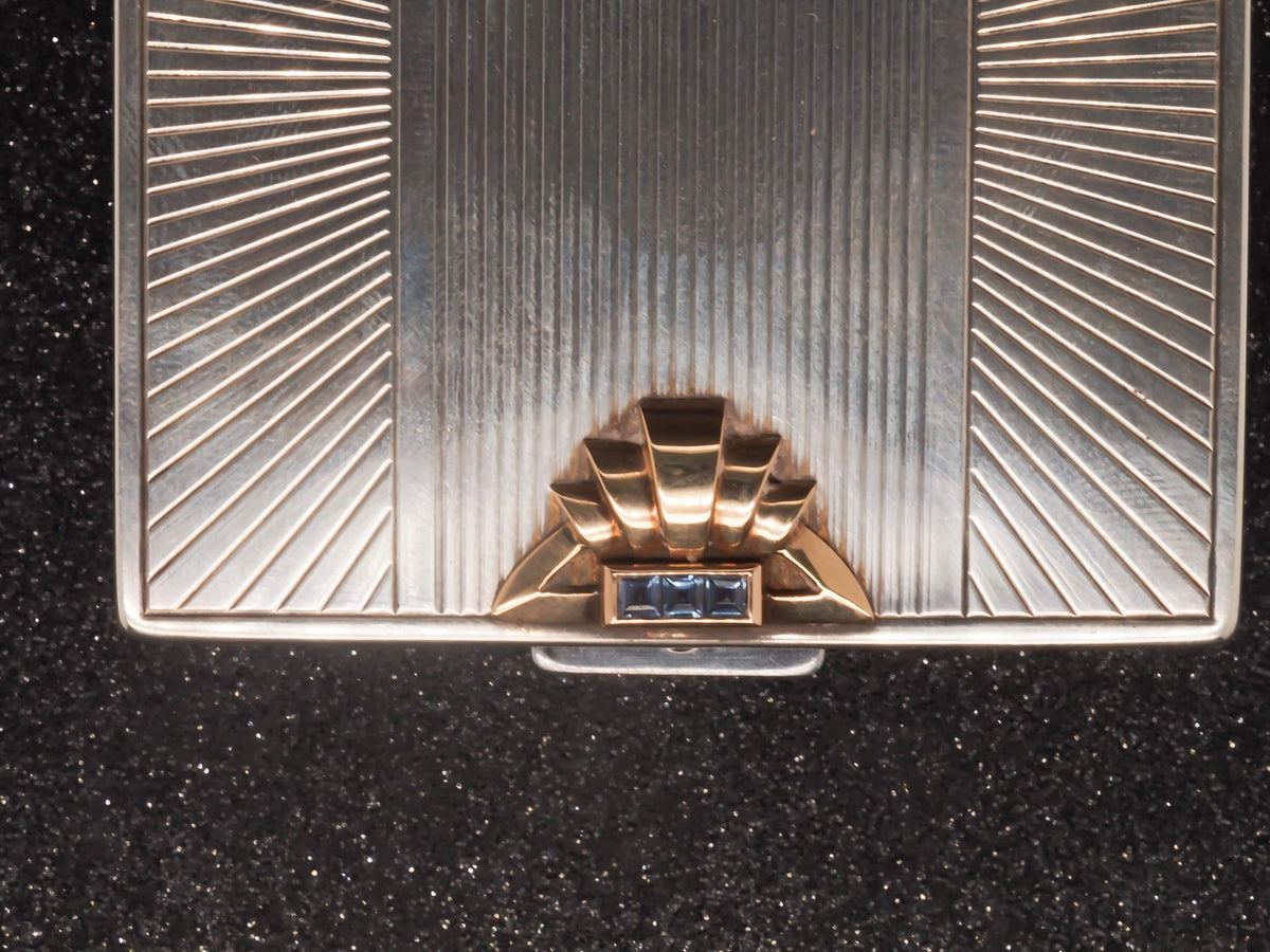 Estate 1930s Art Deco CARTIER 14K Gold and Silver Mirror Compact with Sapphires