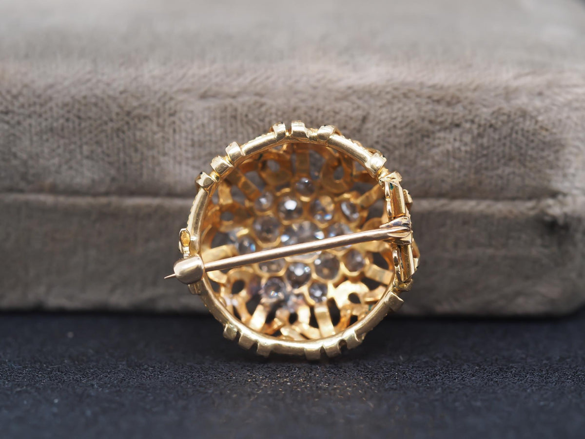 Estate Victorian 18K Yellow Gold Old Mine Diamond Cluster Brooch - VHK#361a