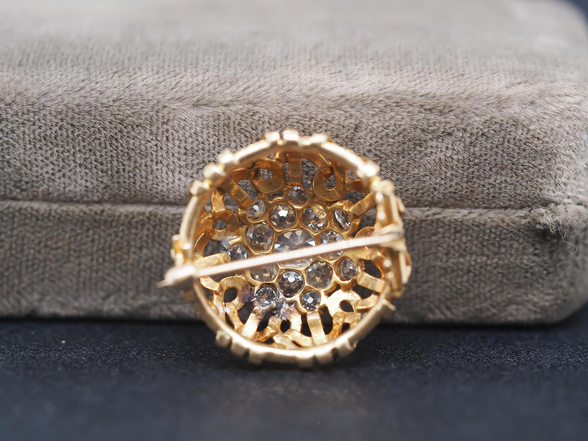 Estate Victorian 18K Yellow Gold Old Mine Diamond Cluster Brooch - VHK#361a