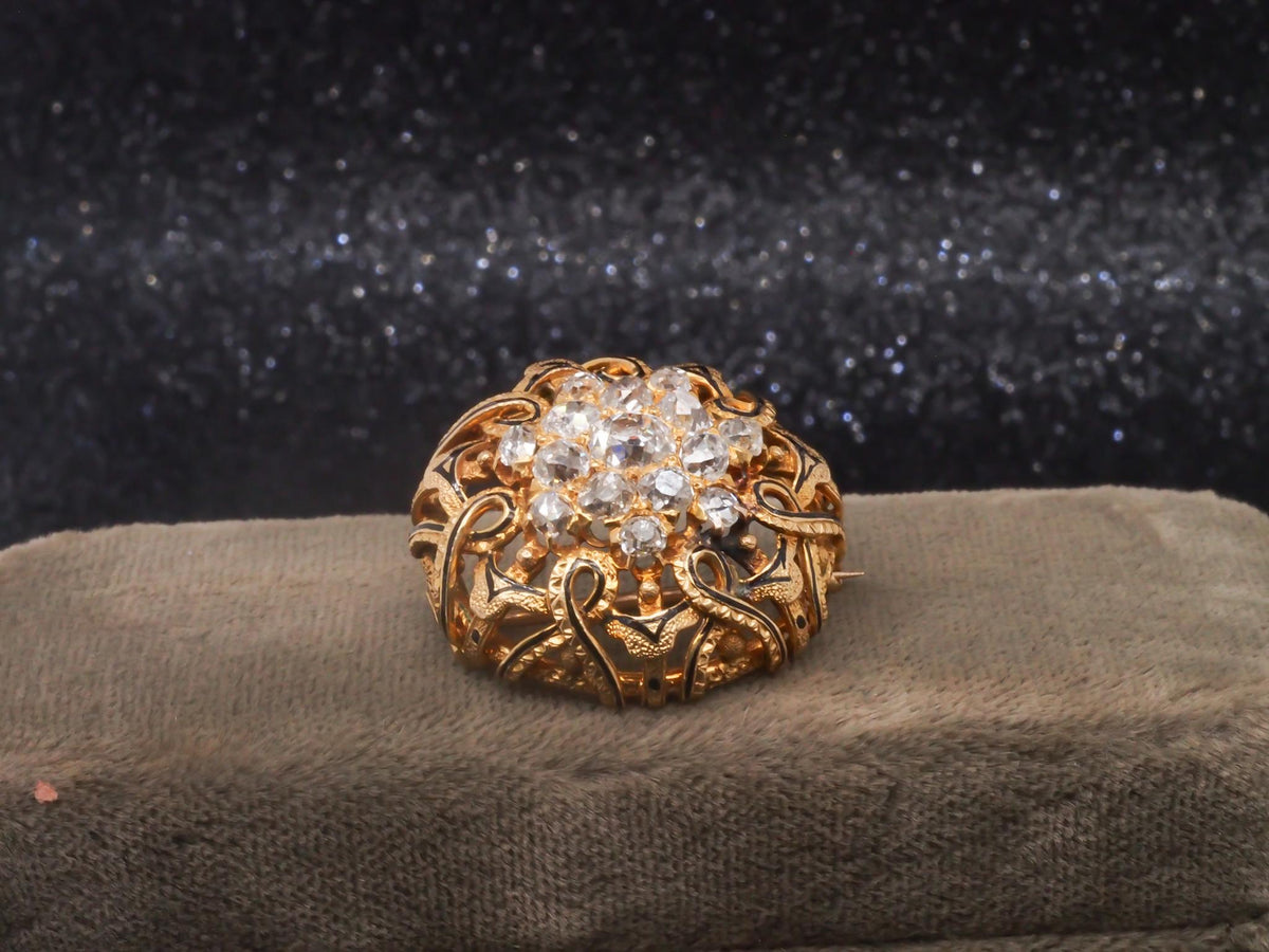 Estate Victorian 18K Yellow Gold Old Mine Diamond Cluster Brooch - VHK#361a