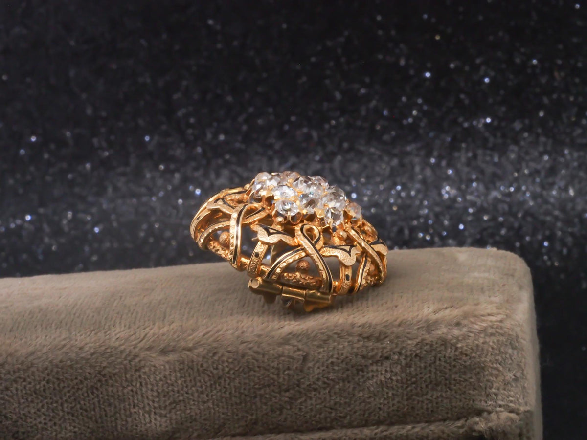 Estate Victorian 18K Yellow Gold Old Mine Diamond Cluster Brooch - VHK#361a