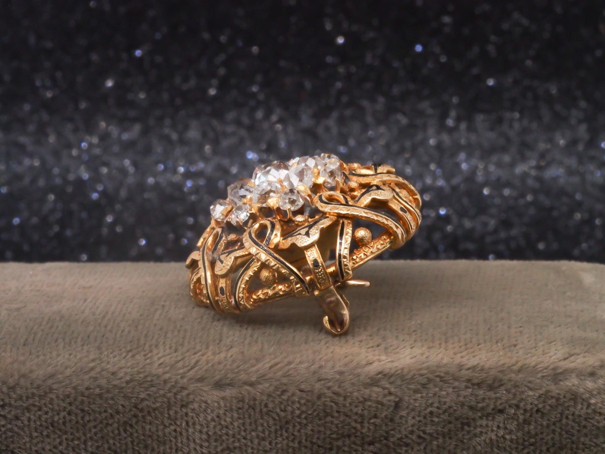 Estate Victorian 18K Yellow Gold Old Mine Diamond Cluster Brooch - VHK#361a