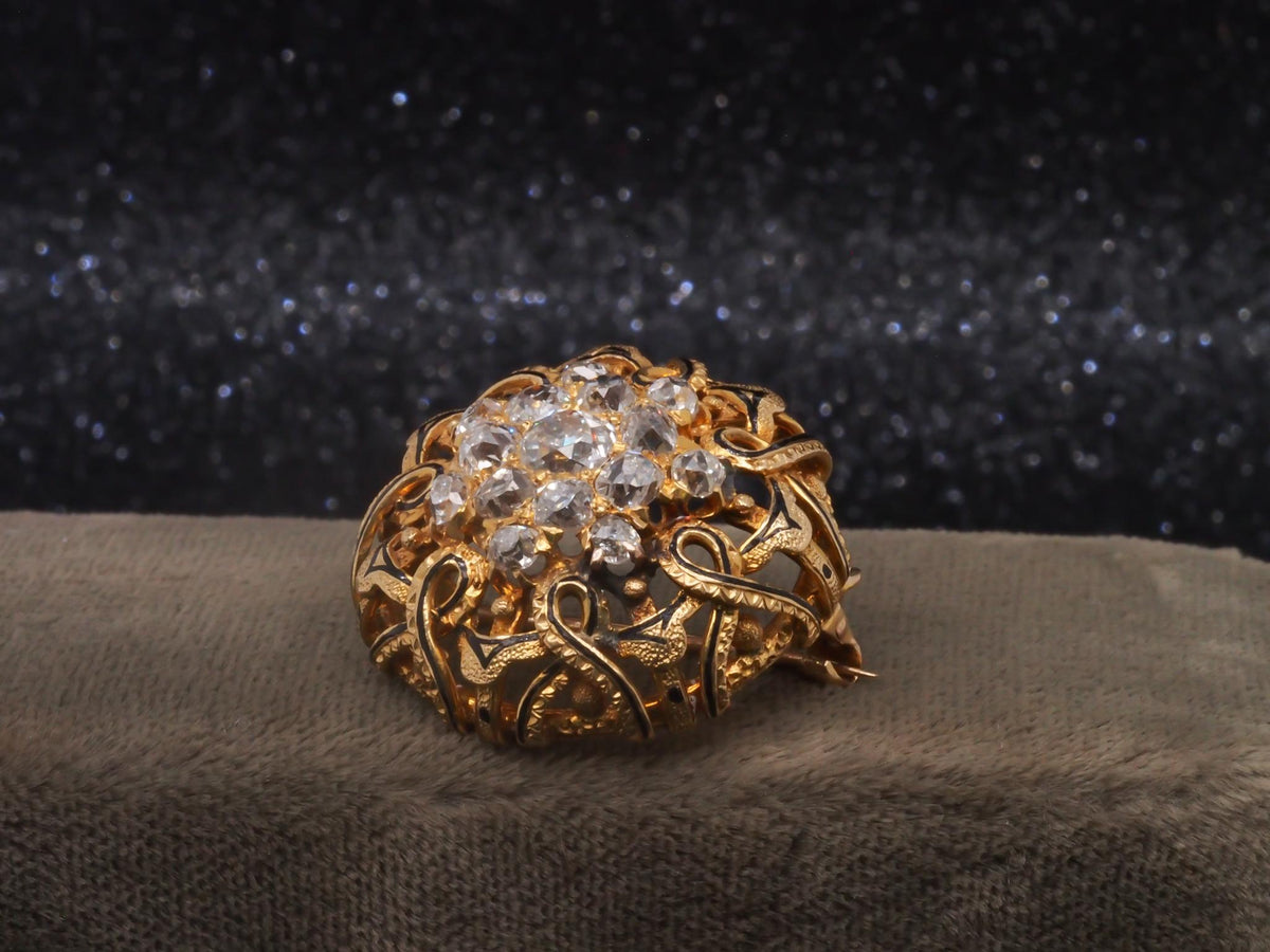 Estate Victorian 18K Yellow Gold Old Mine Diamond Cluster Brooch - VHK#361a