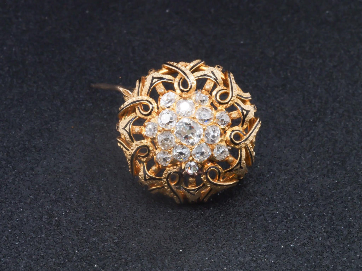 Estate Victorian 18K Yellow Gold Old Mine Diamond Cluster Brooch - VHK#361a