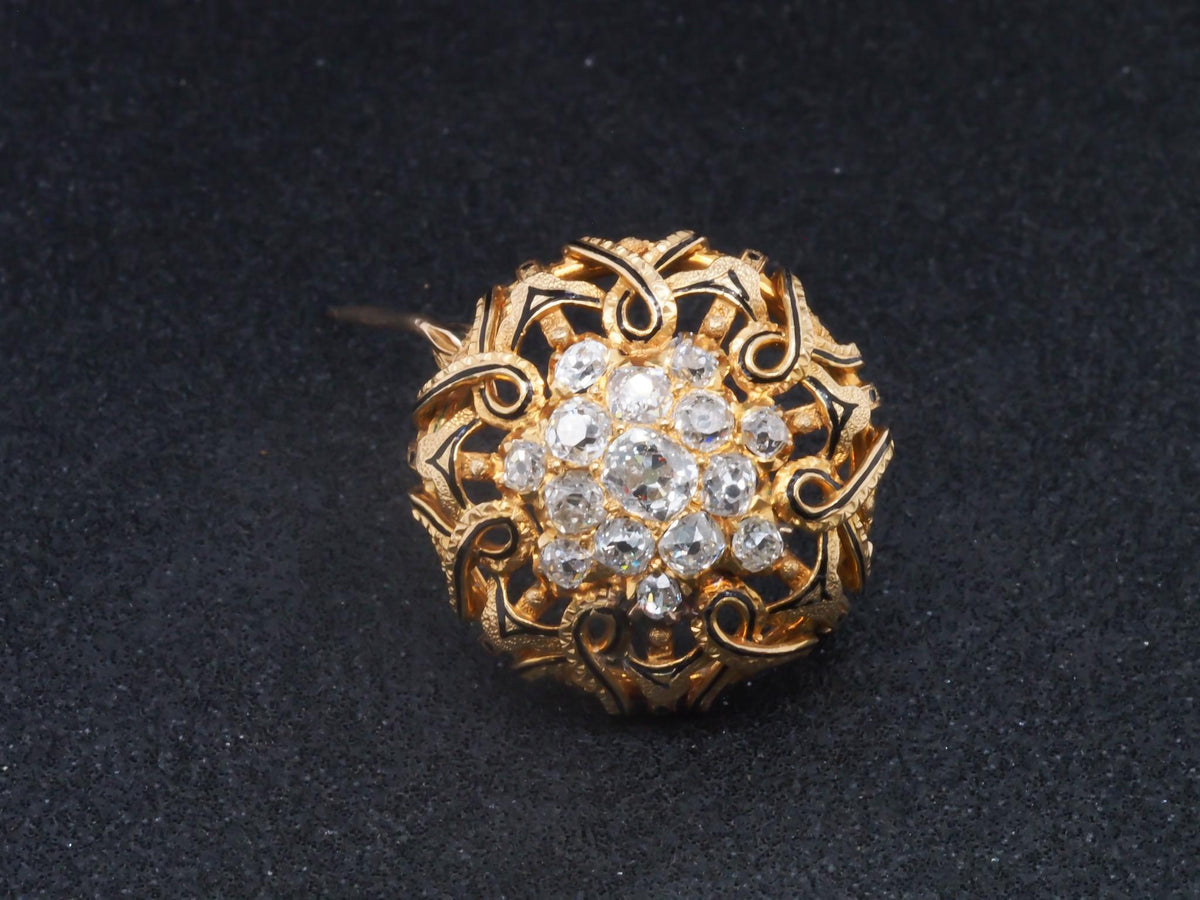 Estate Victorian 18K Yellow Gold Old Mine Diamond Cluster Brooch - VHK#361a