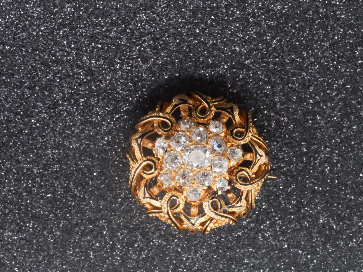 Estate Victorian 18K Yellow Gold Old Mine Diamond Cluster Brooch - VHK#361a
