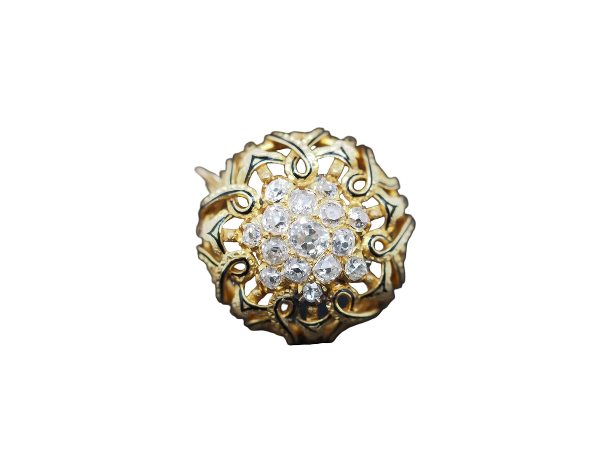 Estate Victorian 18K Yellow Gold Old Mine Diamond Cluster Brooch - VHK#361a