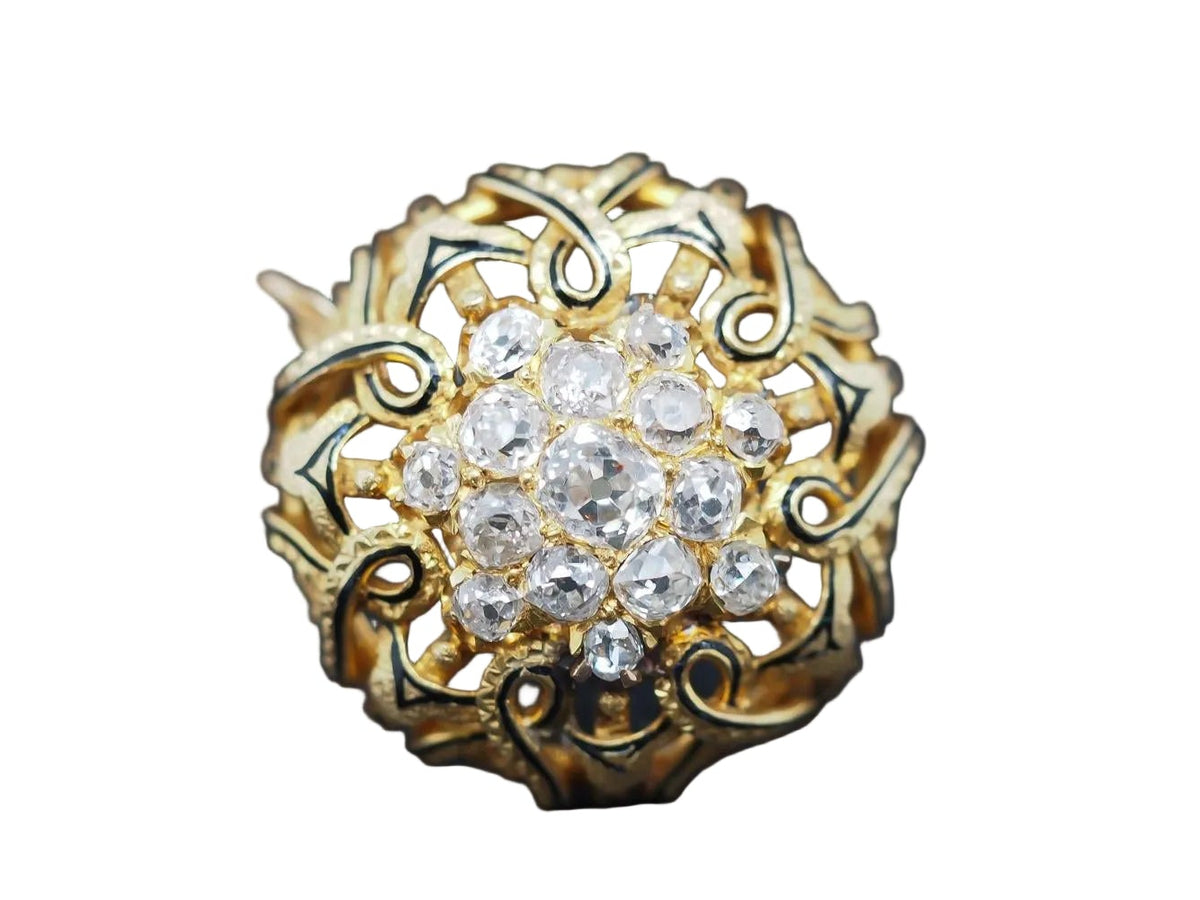 Estate Victorian 18K Yellow Gold Old Mine Diamond Cluster Brooch - VHK#361a