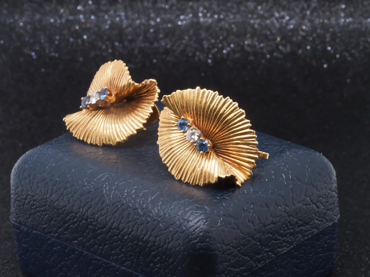 Estate Vintage 1970s Tiffany & Co Sapphire Diamond Earrings - VHK#602a