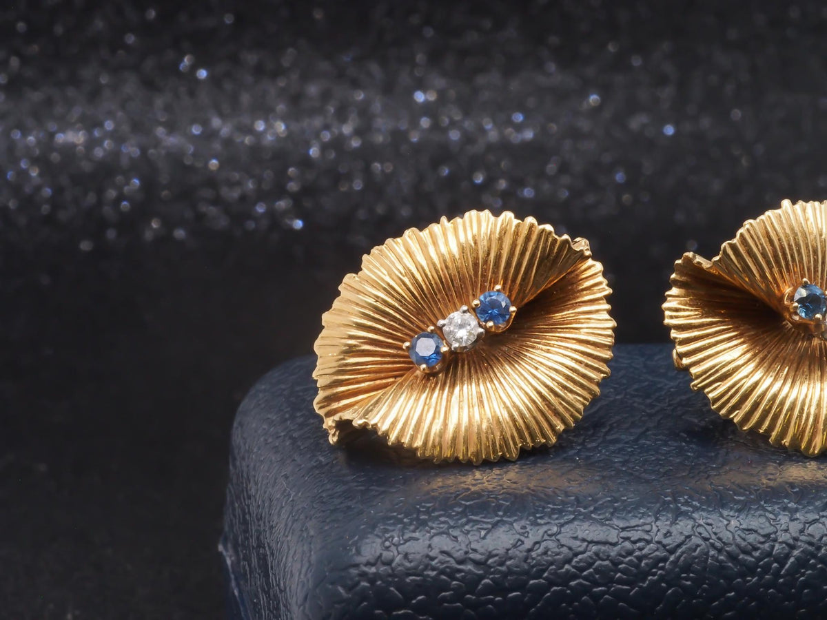 Estate Vintage 1970s Tiffany & Co Sapphire Diamond Earrings - VHK#602a