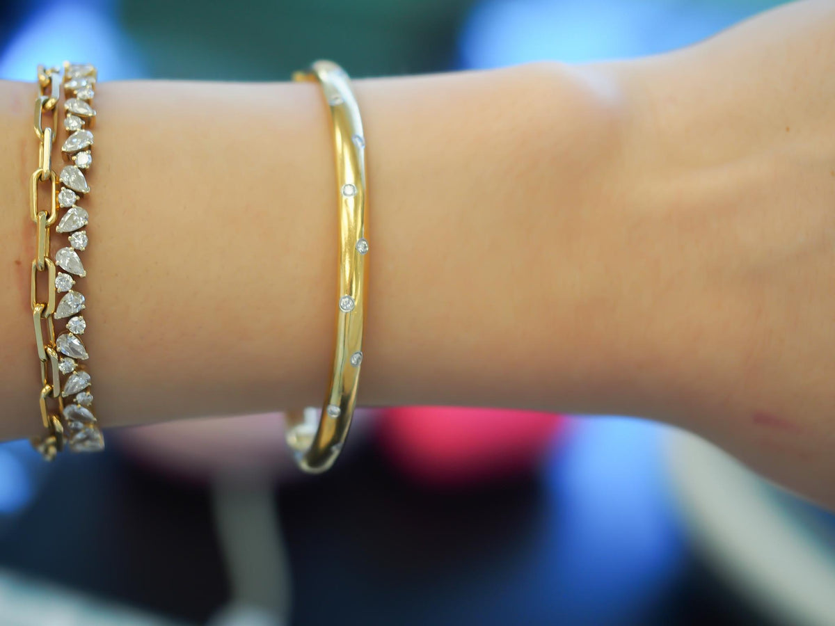 Vintage 18K Yellow Gold and Platinum Tiffany & Co Etoile Diamond Bangle - VHK#58