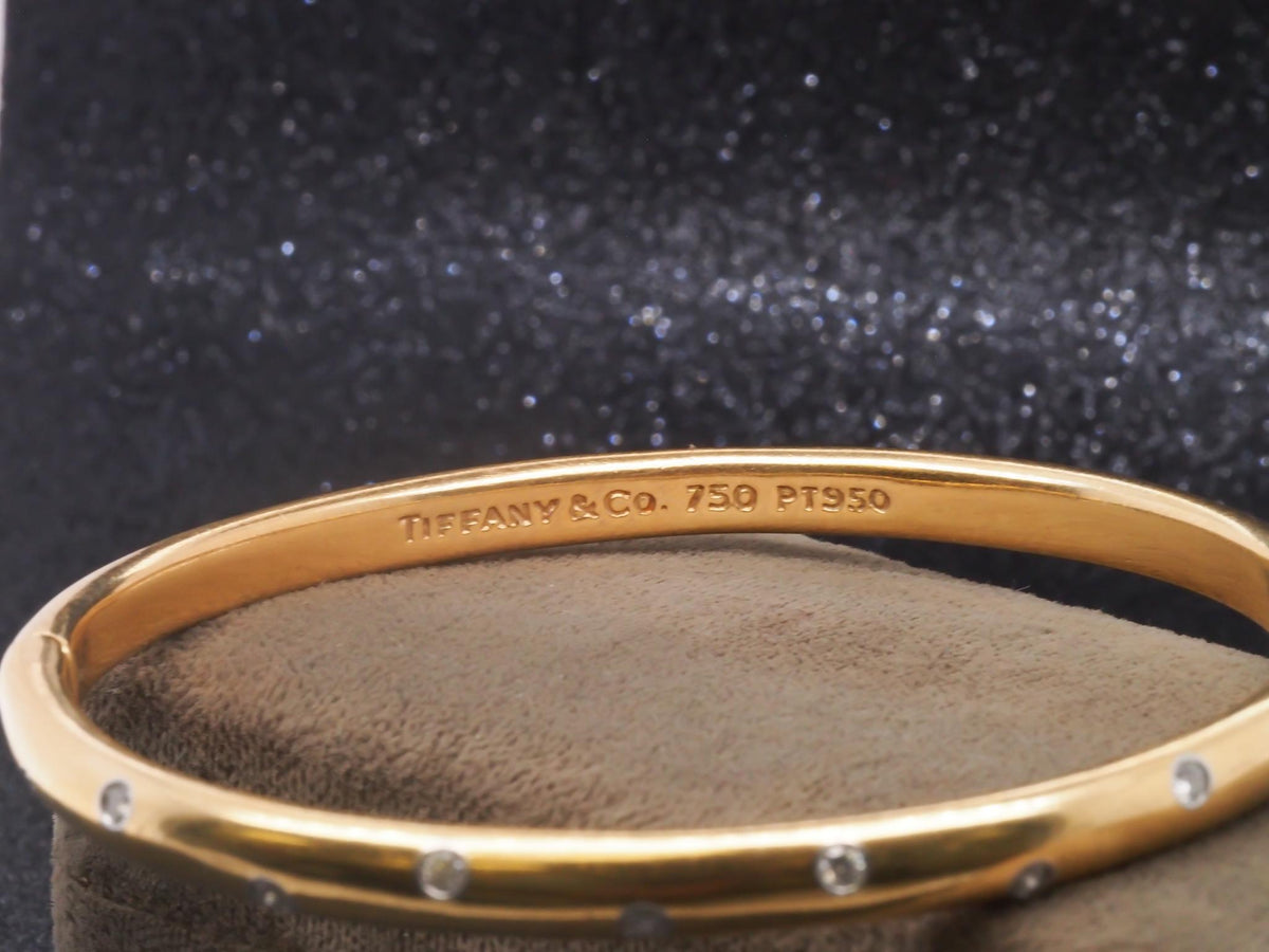 Vintage 18K Yellow Gold and Platinum Tiffany & Co Etoile Diamond Bangle - VHK#58