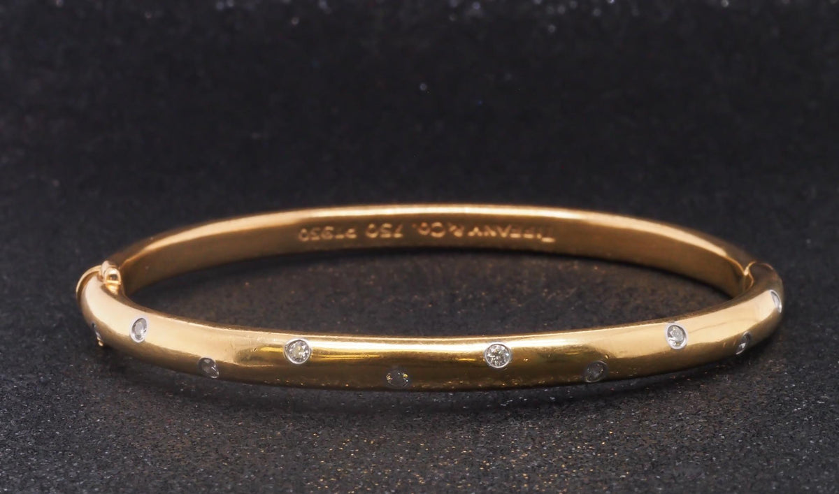 Vintage 18K Yellow Gold and Platinum Tiffany & Co Etoile Diamond Bangle - VHK#58