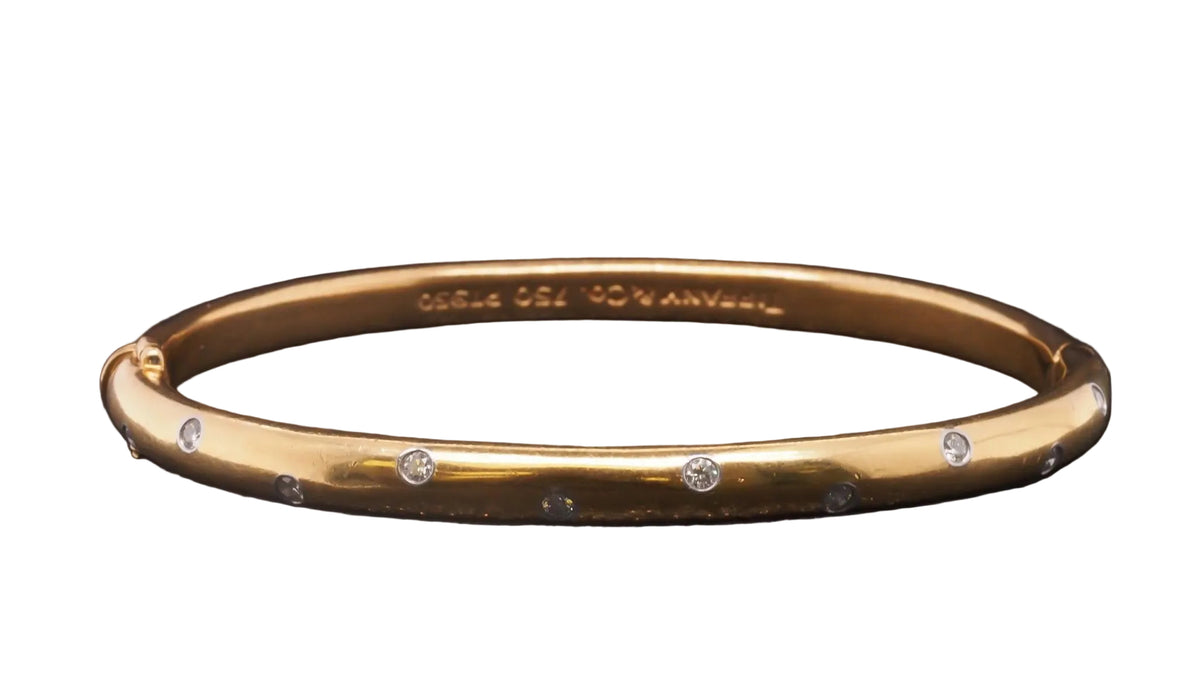 Vintage 18K Yellow Gold and Platinum Tiffany & Co Etoile Diamond Bangle - VHK#58