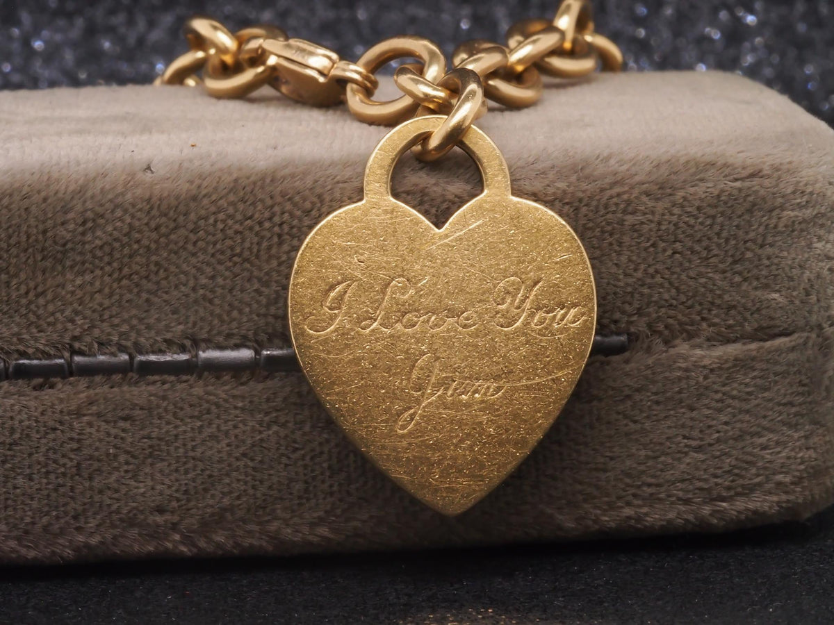 Estate Tiffany & Co. 18K Yellow Gold Heart Tag Link Bracelet - VHK#648b