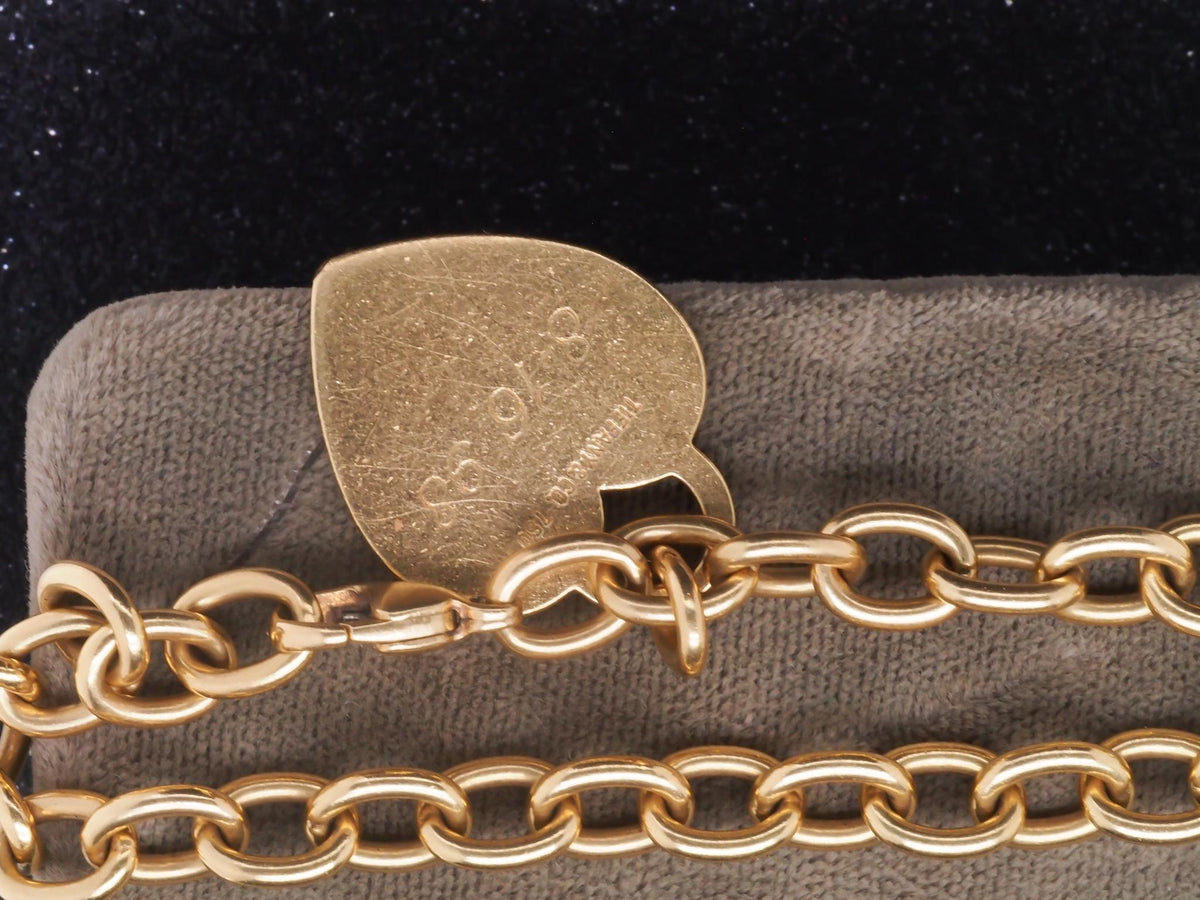 Estate Tiffany & Co. 18K Yellow Gold Heart Tag Link Bracelet - VHK#648b