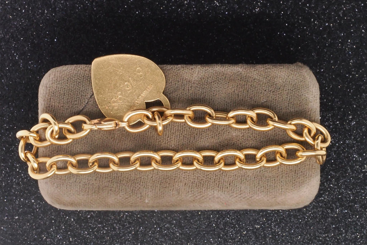 Estate Tiffany & Co. 18K Yellow Gold Heart Tag Link Bracelet - VHK#648b
