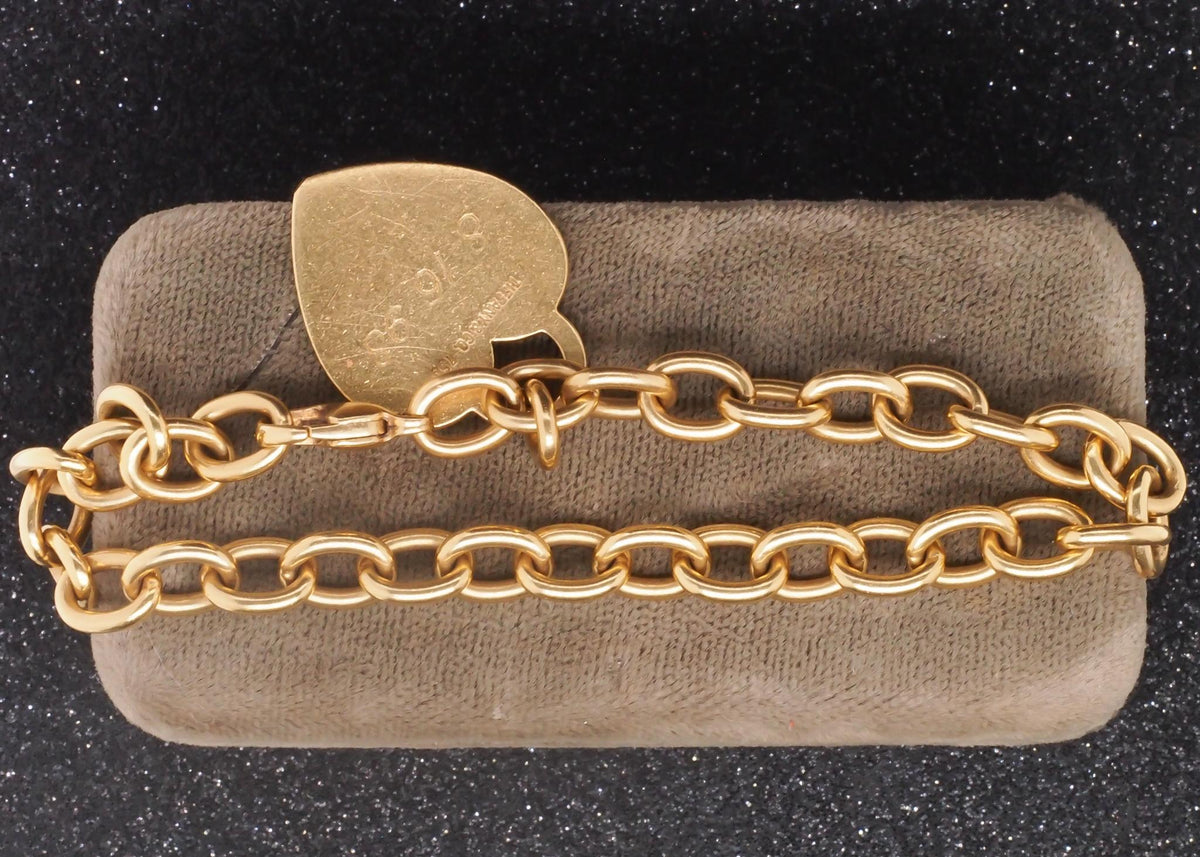 Estate Tiffany & Co. 18K Yellow Gold Heart Tag Link Bracelet - VHK#648b