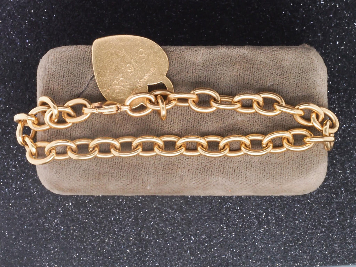 Estate Tiffany & Co. 18K Yellow Gold Heart Tag Link Bracelet - VHK#648b