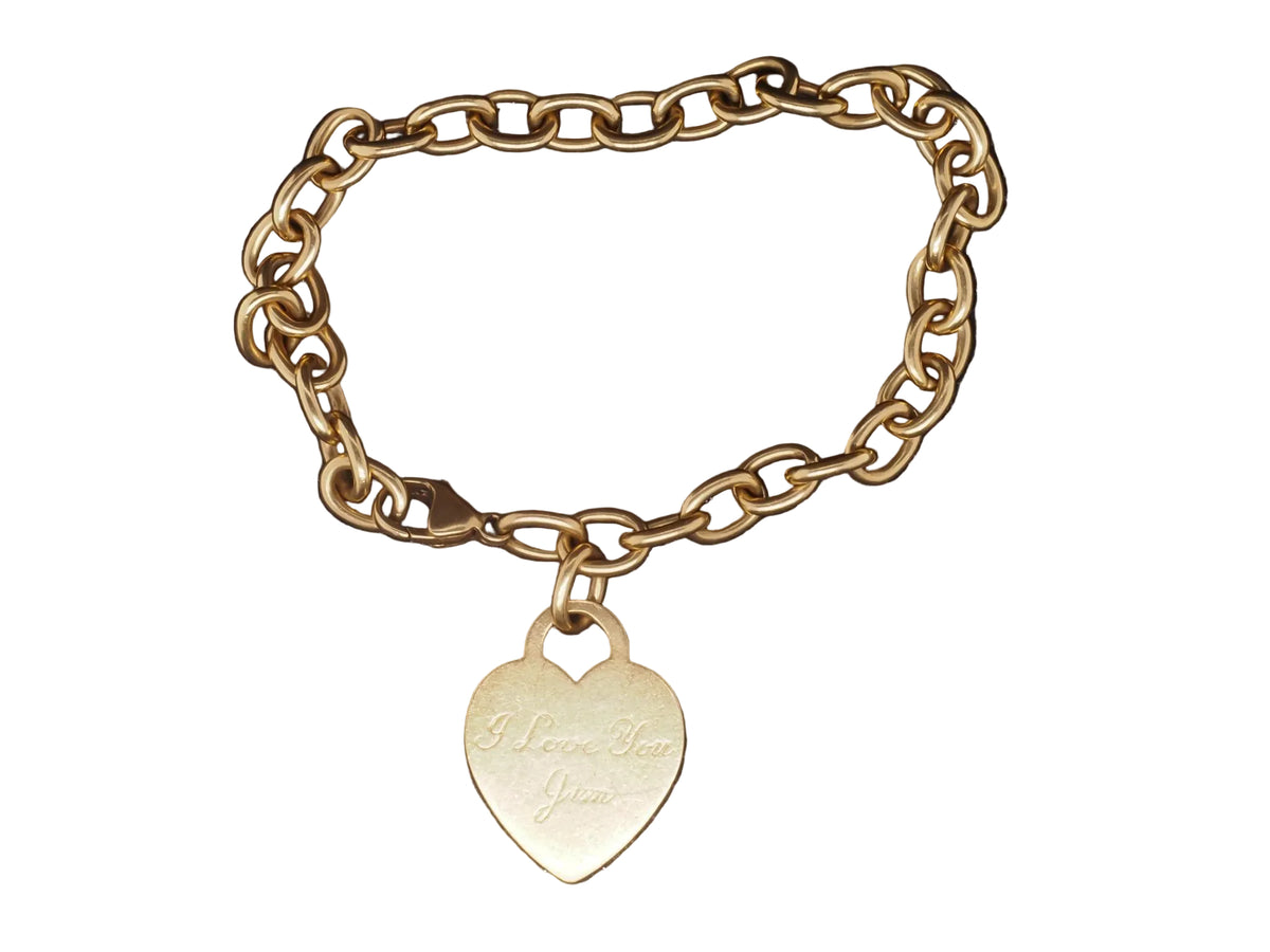Estate Tiffany & Co. 18K Yellow Gold Heart Tag Link Bracelet - VHK#648b